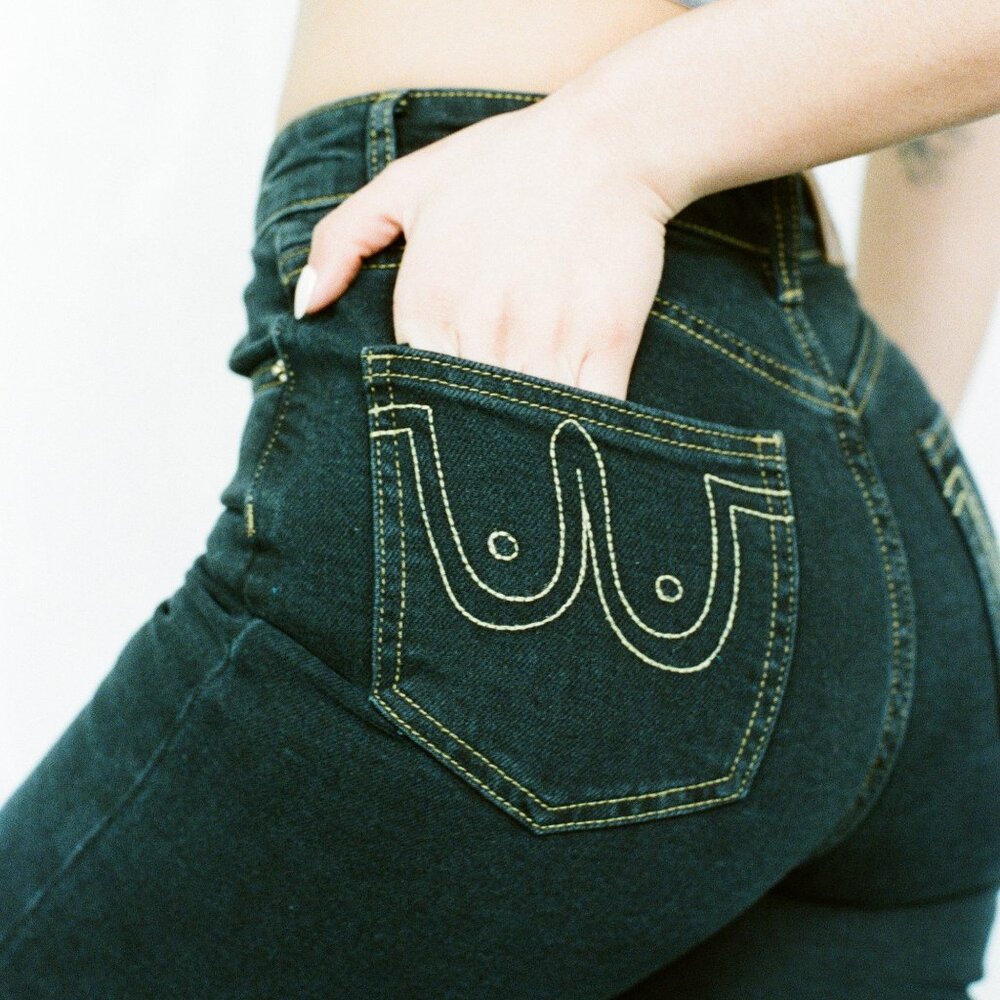 NWT Nap jeans Black Denim with yellow thread (Fashion Brand Company) S